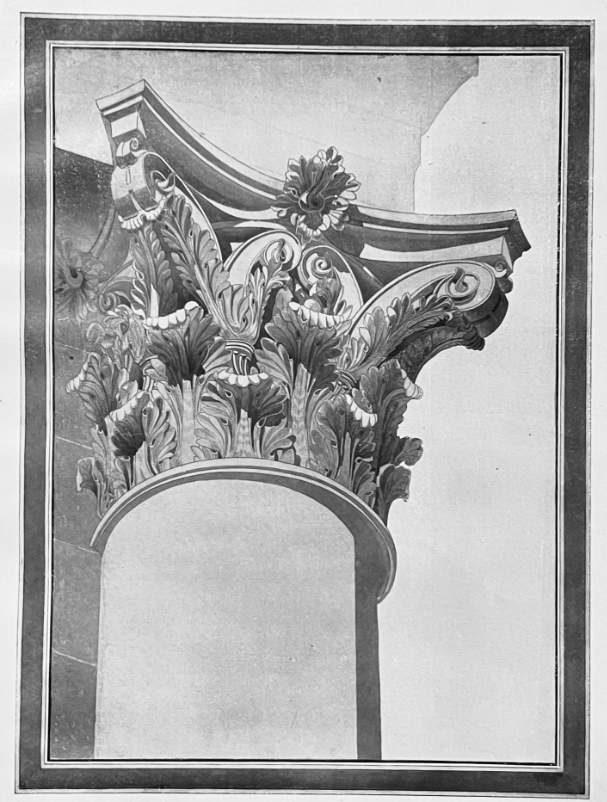 A heavily rendered detailed drawing of a Corinthian capital.