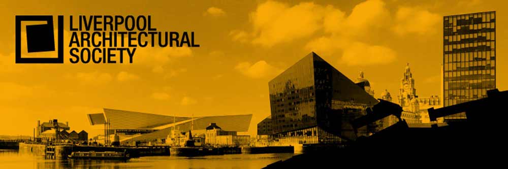 Liverpool waterfront in Black and white with LAS logo and yellow overlay