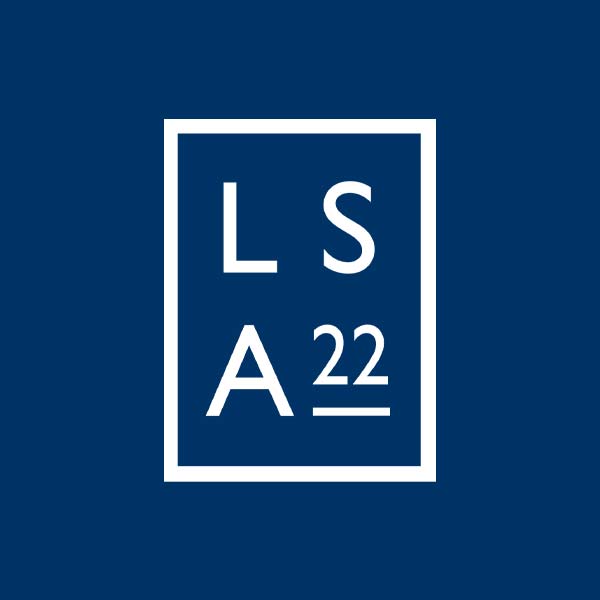 White LSA Logo 22 on blue background