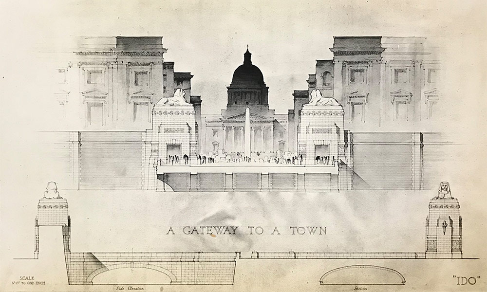 Preliminary and final drawings for the Rome Scholarship 1920s. Drawing by Thelma Silcock, UoL Archive 