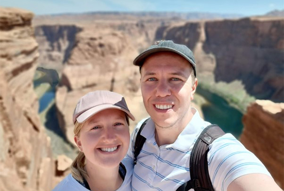 Two people in a canyon.