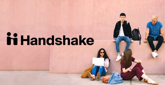 Students on Campus on Handshake, Handshake logo