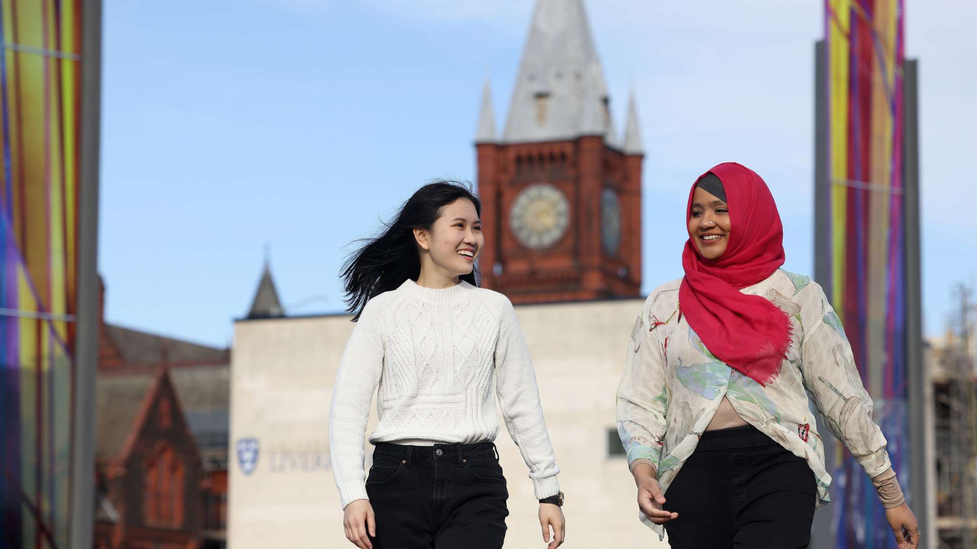 Students walking Liverpool campus