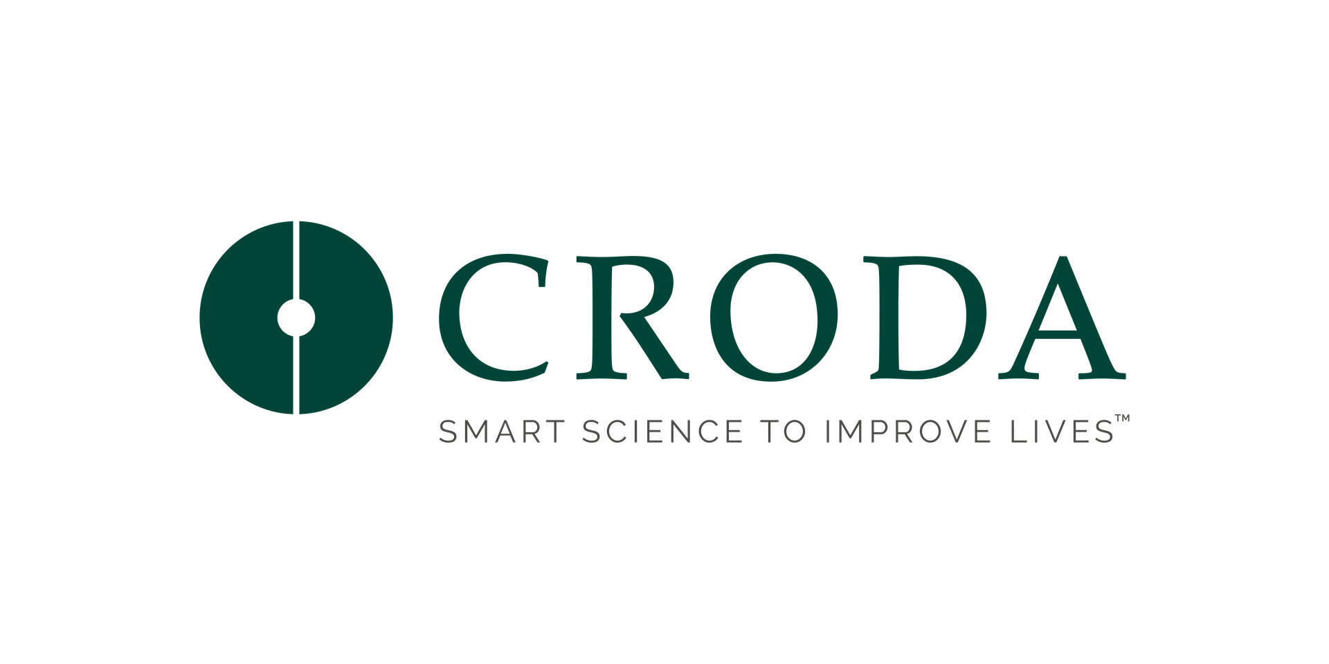 The Croda logo is a full circle with a horizontal line through and the words 