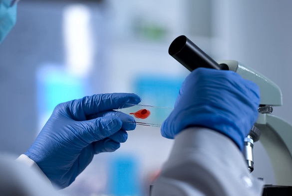 A scientist is setting up a microscope