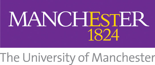 The University of Manchester logo is the word Manchester with the est also used to show it was established in 1824. Underneath all of this it says 