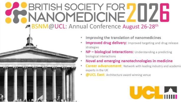 the BSNM annual conference 2026, has a picture of the UCL East building, the dates 26-28 September and text we'll highlight below.