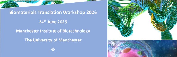 A flyer with some biomaterial illustrations on it and the event information detailed below