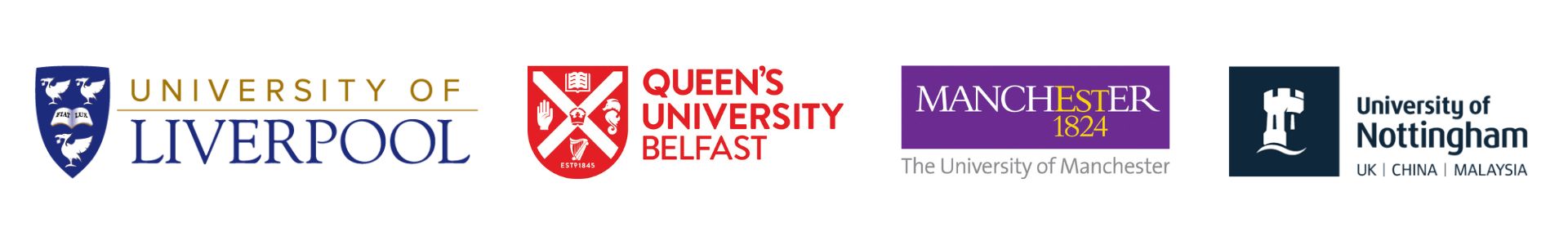 a line of HALo's partner members' logos: University of Liverpool, Queen's University Belfast, University of Manchester, University of Nottingham