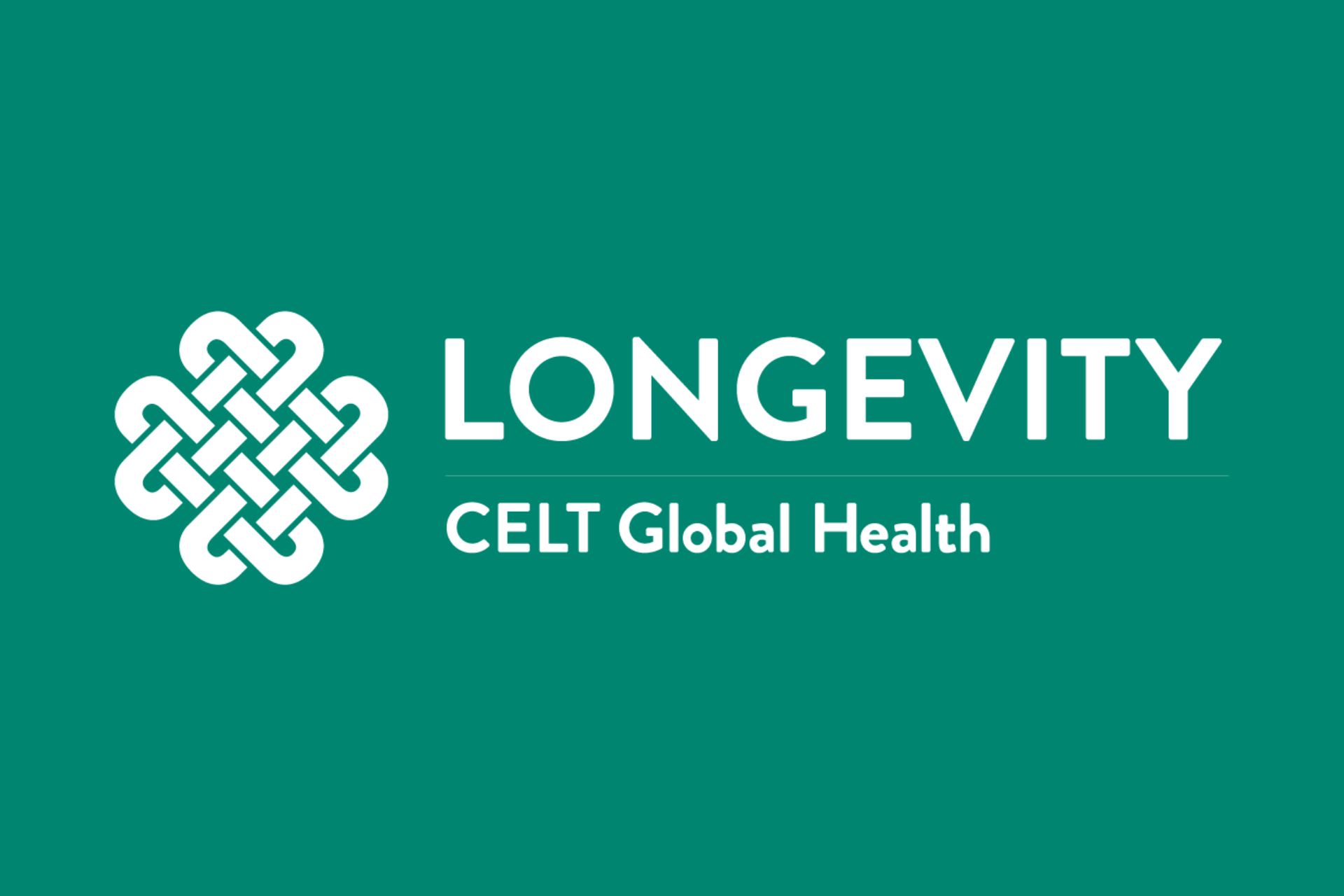 the LONGEVITY logo is the CELT Global Health celtic knot with the word LONGEVITY next to it and CELT Global Health written under that