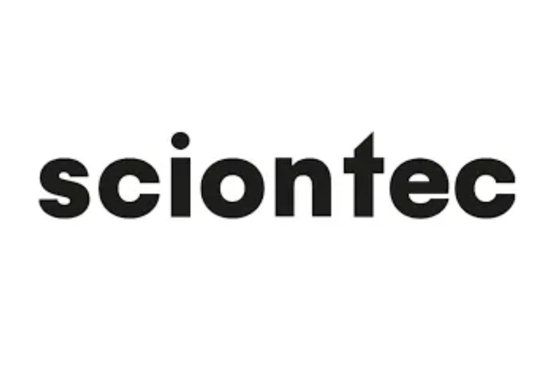 the sciontec logo is the word 'Sciontec'.