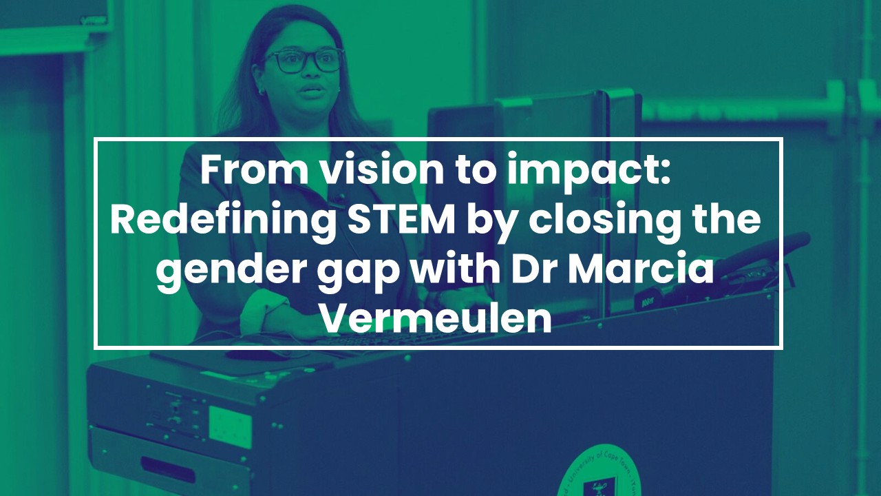 Dr Marcia Vermeulen is standing at a lectern presenting a lecture. The blog title is written over the top.