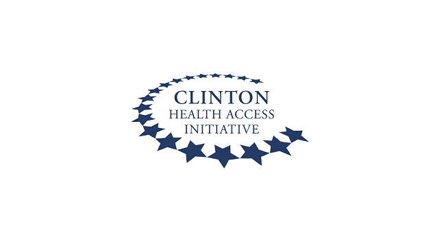 The Clinton Health Access Initiative logo is the name with a ring of stars flying from it