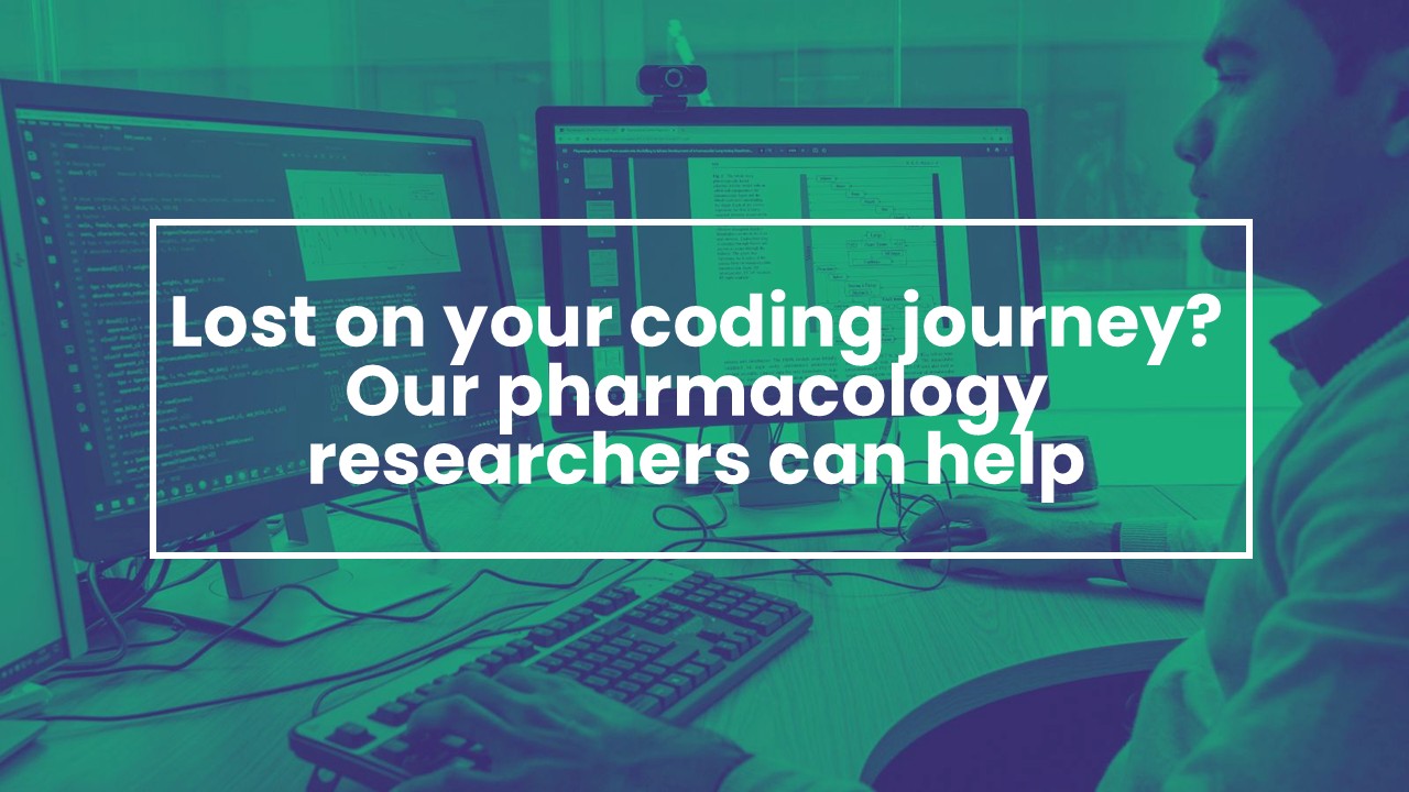 Dr Rajith Rajoli is working on modelling software at his desk, the blog title is written over the top