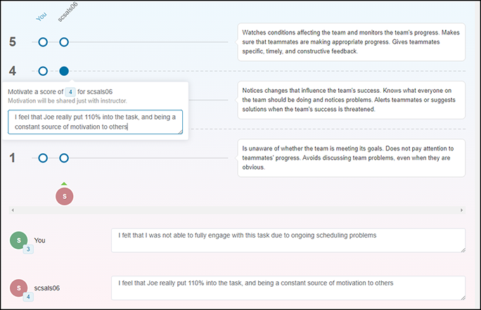 Buddycheck evaluation screen - filling out an evaluation