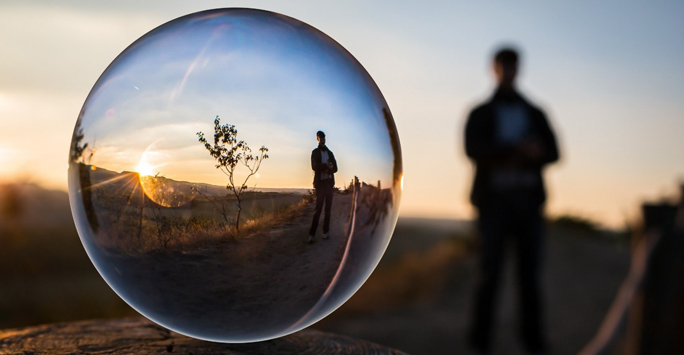 Bubble Reflection of Man and Tree