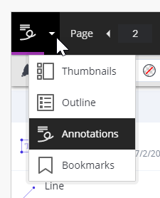 Annotations option on menu