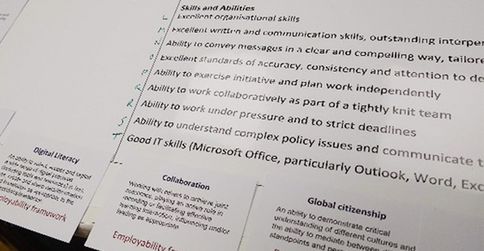 Mapping digital capability statements against the skills & attributes section of a real job description (from Wendy Mear’s session, OU).