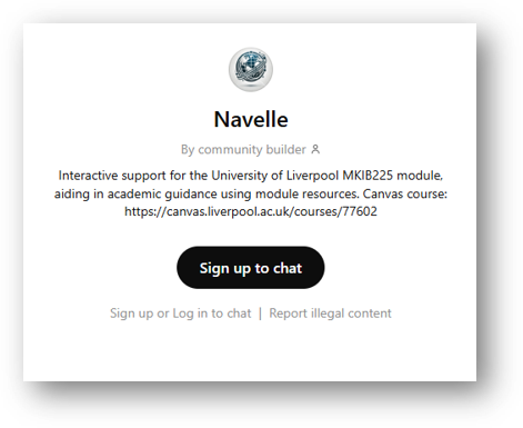 Navelle Chatbot sign up screen