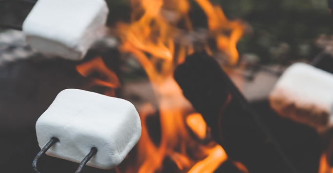 Roasting marshmallows on campfire