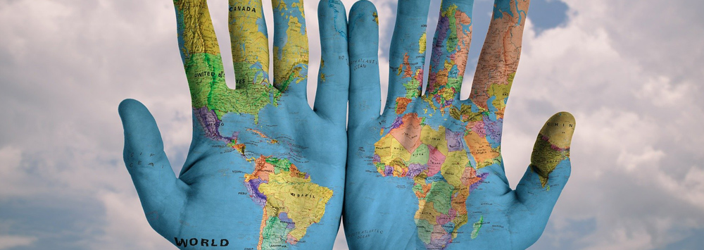 World Map on Two Hands