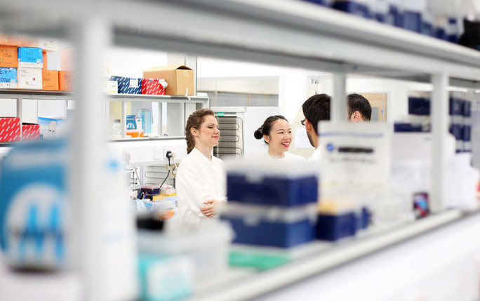 Students chatting in laboratory