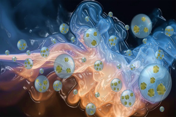 A cluster of bubbles featuring vibrant yellow and blue colors, creating a playful and colorful visual effect.