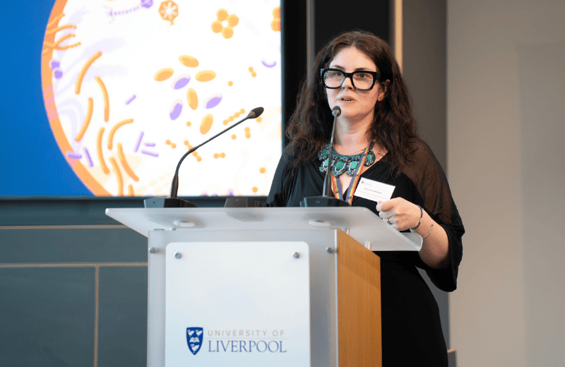 Professor Jo Fothergill speaking at a lecturn