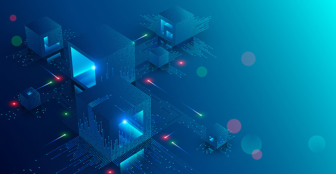 Abstract illustration of block chain and graphs