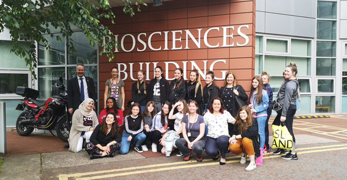 Group of girls from local school visiting the Biosciences building