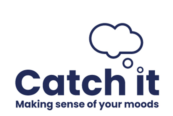 Catch It app logo 'Catch It Making sense of your moods' with thought bubble graphic