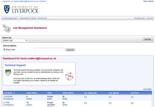 listserv dashboard