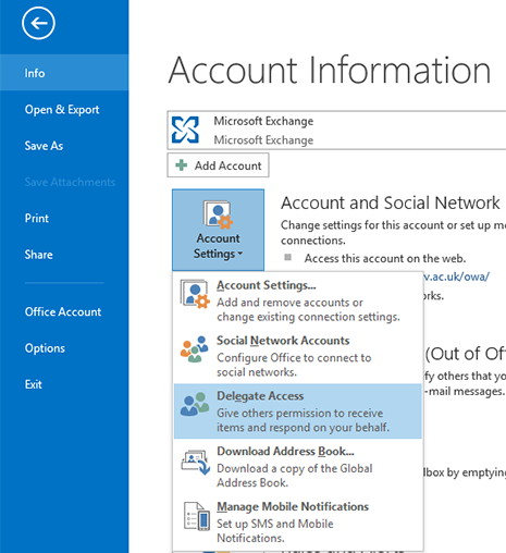 delegate - account delegate settings