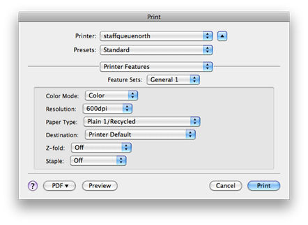 image of printer features box