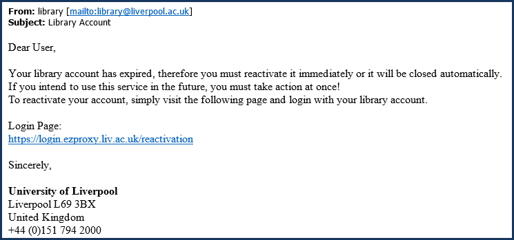 email phishing example