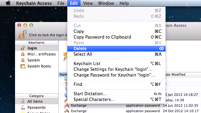 delete mac keychain