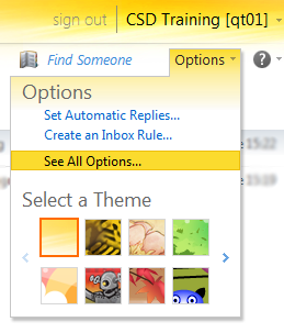 In webmail choose Options  See All Options