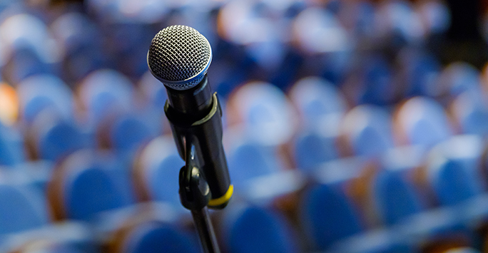 Microphone close up at the conference hall