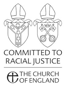 Crests of the Church of England with 'committed to racial justice' written below, with the Church of England logo beneath