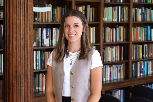 Dr Mary Booth stood in the SOTA Library