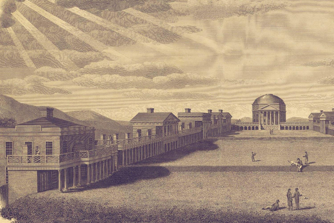 19th century engraving of University of Virginia by B. Tanner