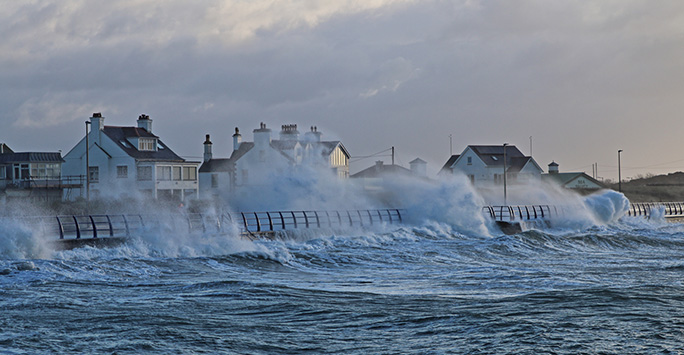 Anglesy coastline being hit by waves