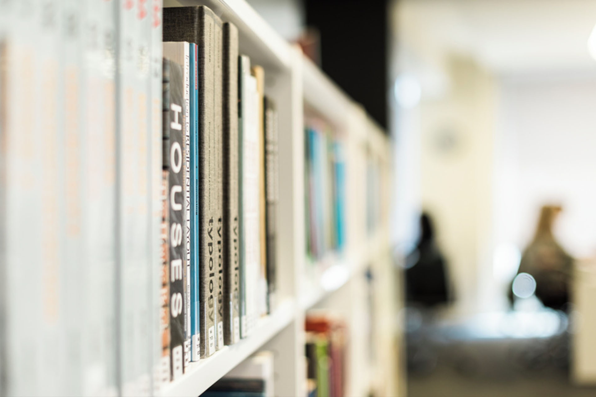 Blurred shot of a bookcase in the library