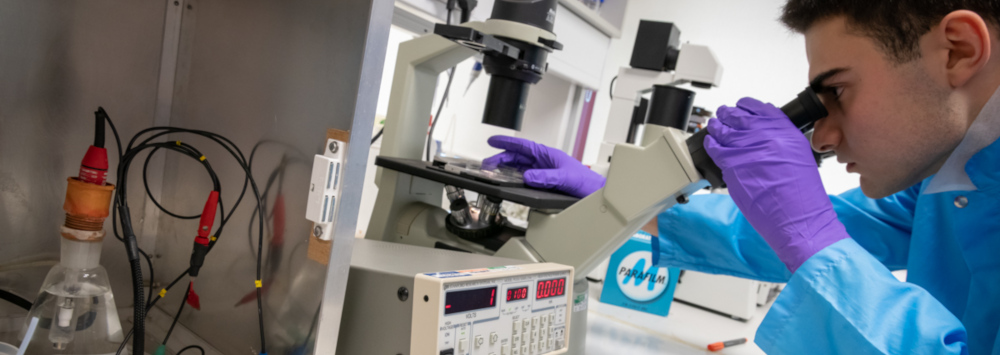 Student using microscope