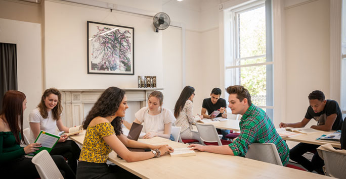 Students in discussion at the the Language Lounge