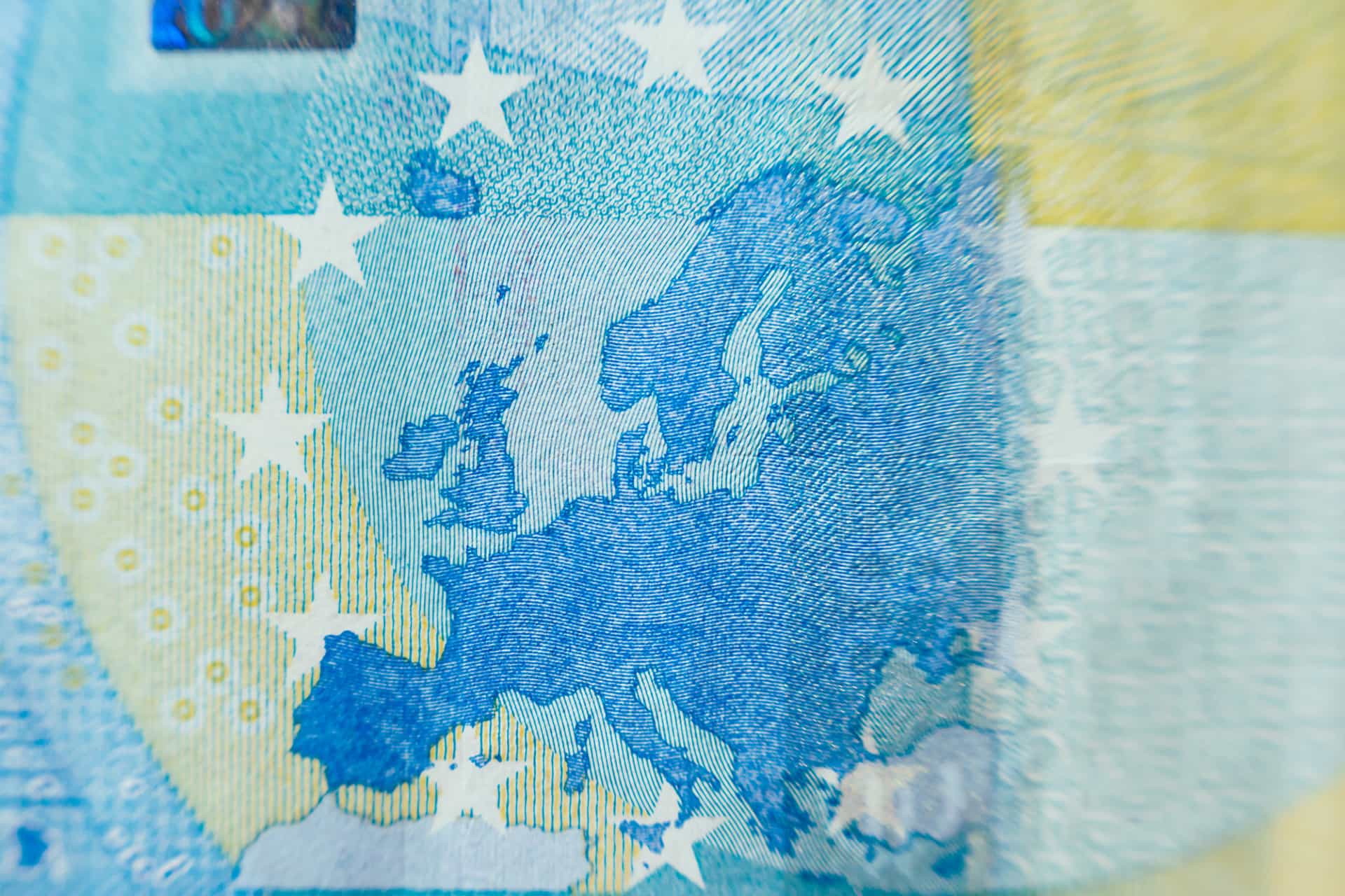 Close up of a blue Euro currency note