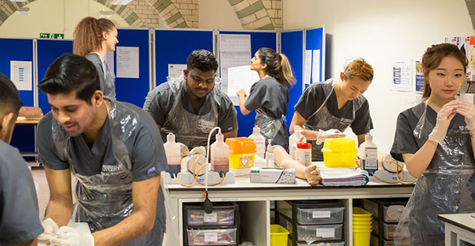 Medical students practising clinical skills