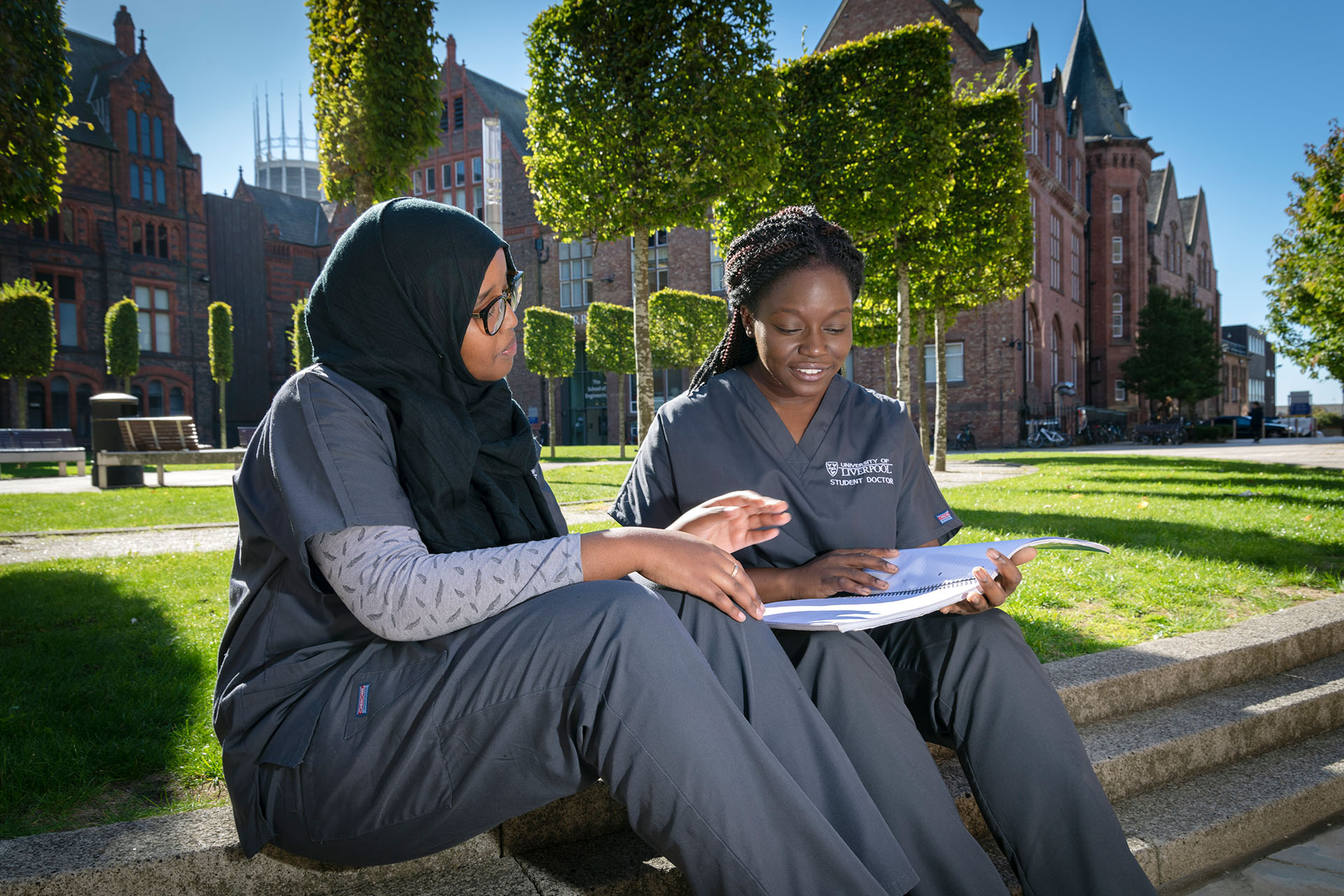 School of Medicine students in scrubs