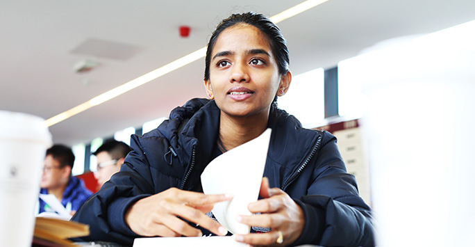 A student working in the library