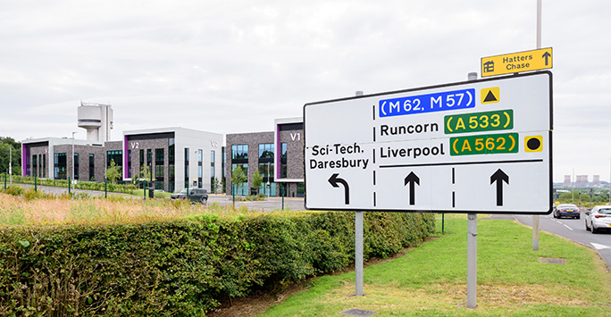 A road sign to Sci-Tech Daresbury